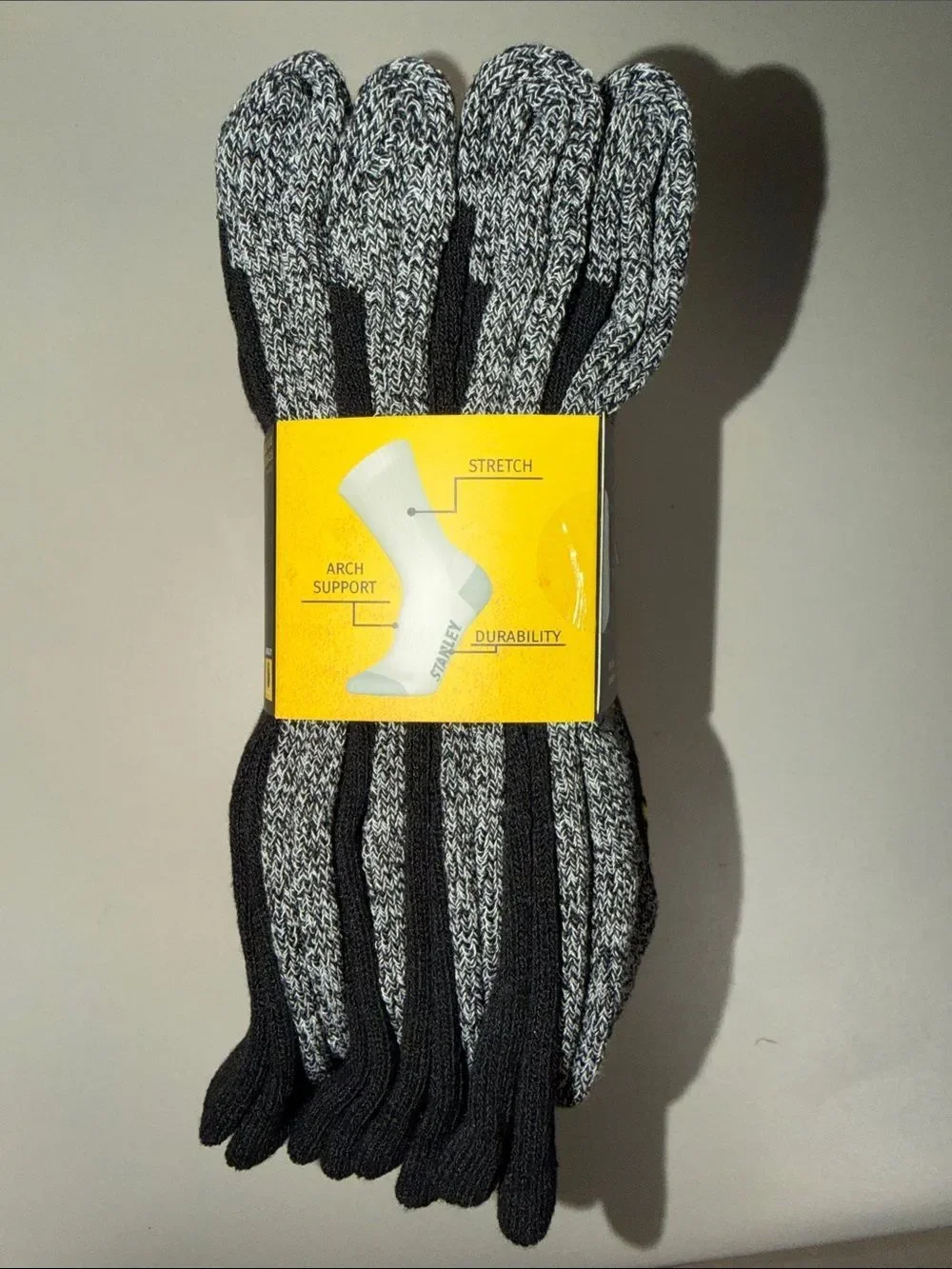 STANLEY Black Heather White Combo Cushioned Soft Cotton Blend Full Crew Socks